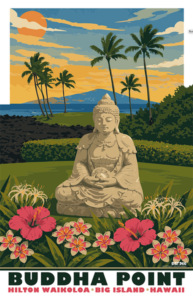 Buddha Point, Big Island Hawaii Illustration Poster – LOST DOG Art