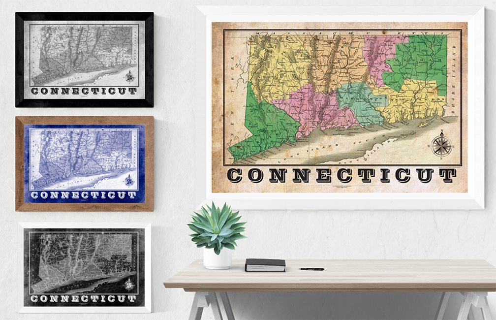 Connecticut Vintage Remixed Map