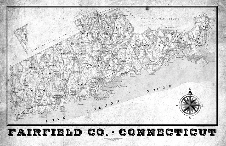 Fairfield County, Connecticut Vintage Remixed Map