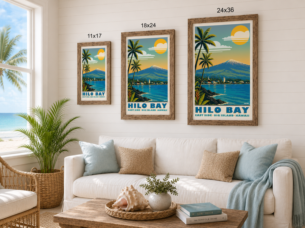 Hilo Bay, Big Island Hawaii Illustration Poster – LOST DOG Art & Frame