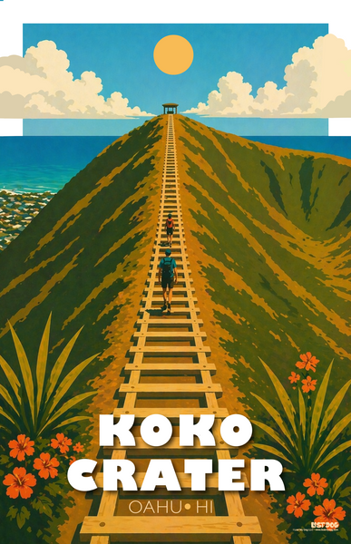 Koko Crater, Oahu Hawaii Illustration Poster – LOST DOG Art & Frame