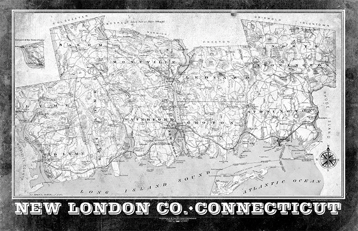 New London County, Connecticut Vintage Remixed Map