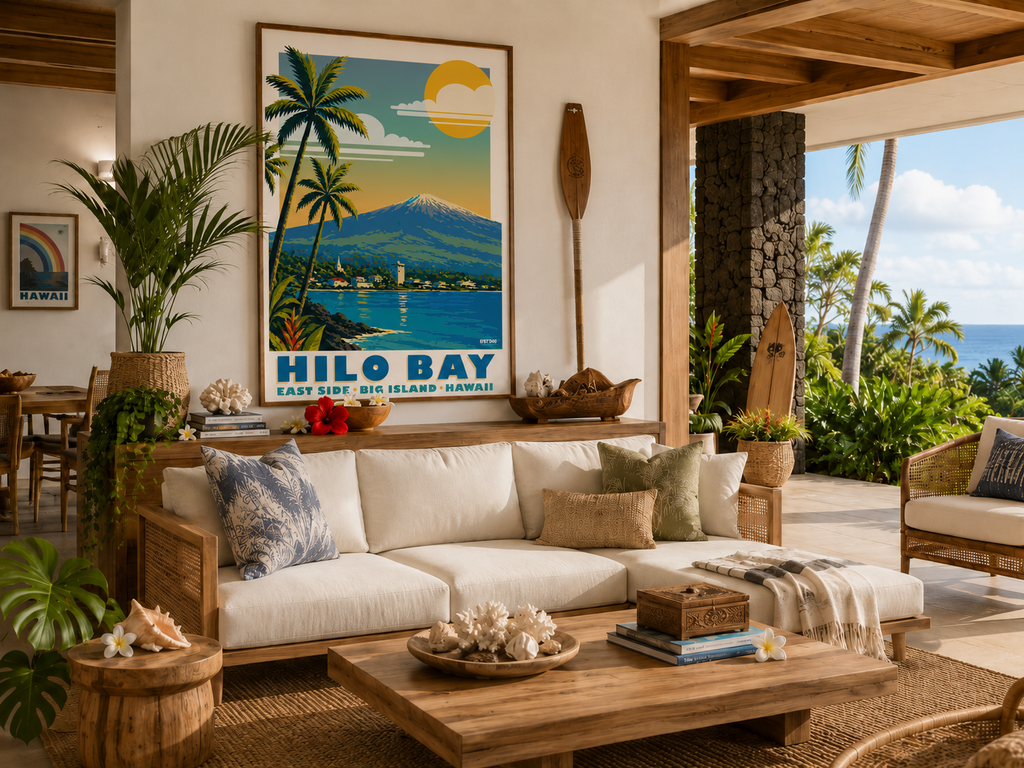 Hilo Bay, Big Island Hawaii Illustration Poster – LOST DOG Art & Frame