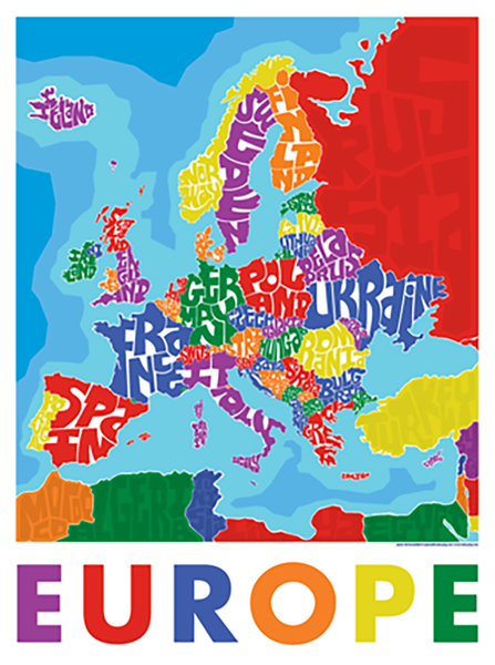 Europe Type Map – LOST DOG Art & Frame