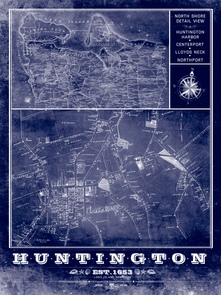 Huntington Long Island Multiview Vintage Remixed Map