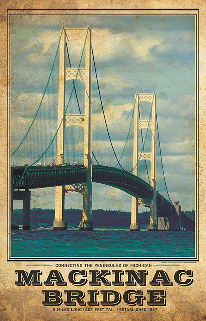 Mackinac Bridge Vintage Travel Poster