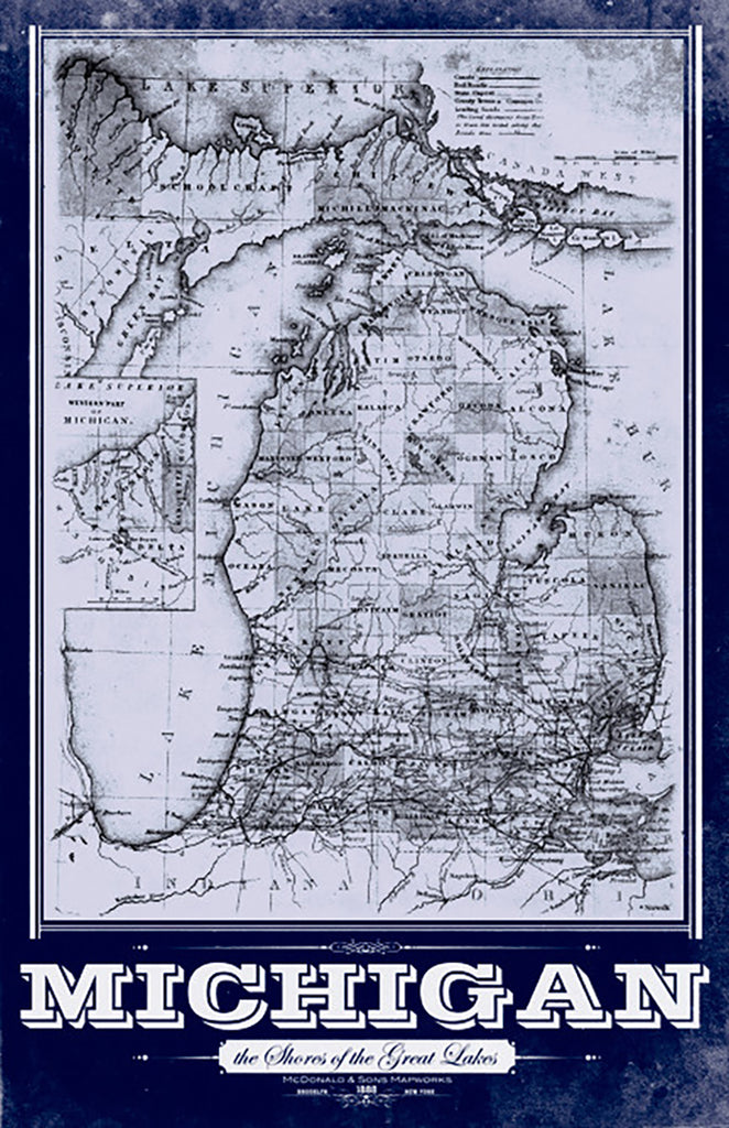 Michigan Vintage Remixed Map