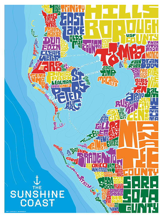 Tampa Bay - St. Pete Typography Map