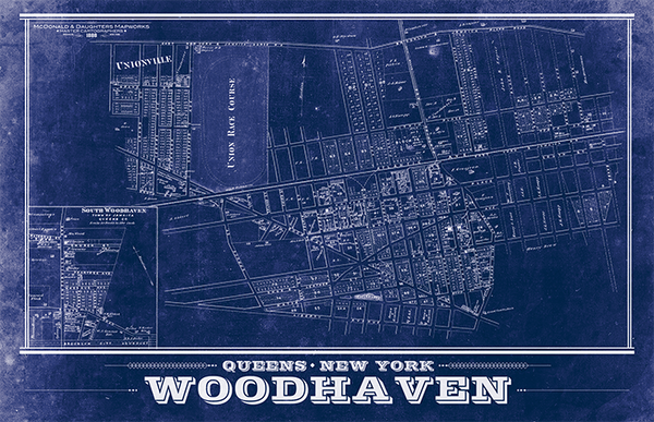 Woodhaven Map Woodhaven Vintage 11x17 Arch Blues Grande 