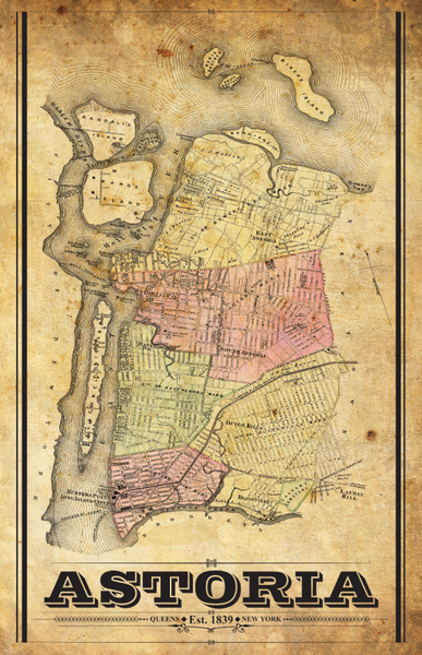 Astoria Queens NYC Vintage Sign Distressed Amber Print T-Shirt Historic Map : Astoria, Queens, New York City, Beers, 1873, Vintage Wall Art