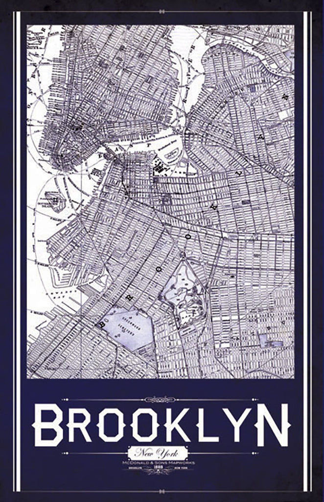 Brooklyn North Remixed Map LOST DOG Art & Frame