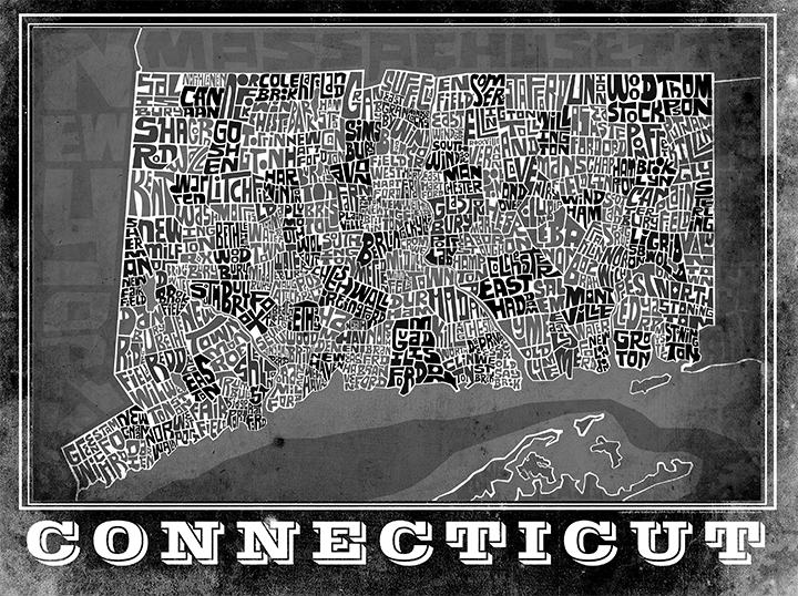 Connecticut Towns Type Map Poster