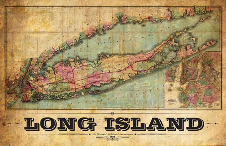 Long Island Vintage Remixed Map