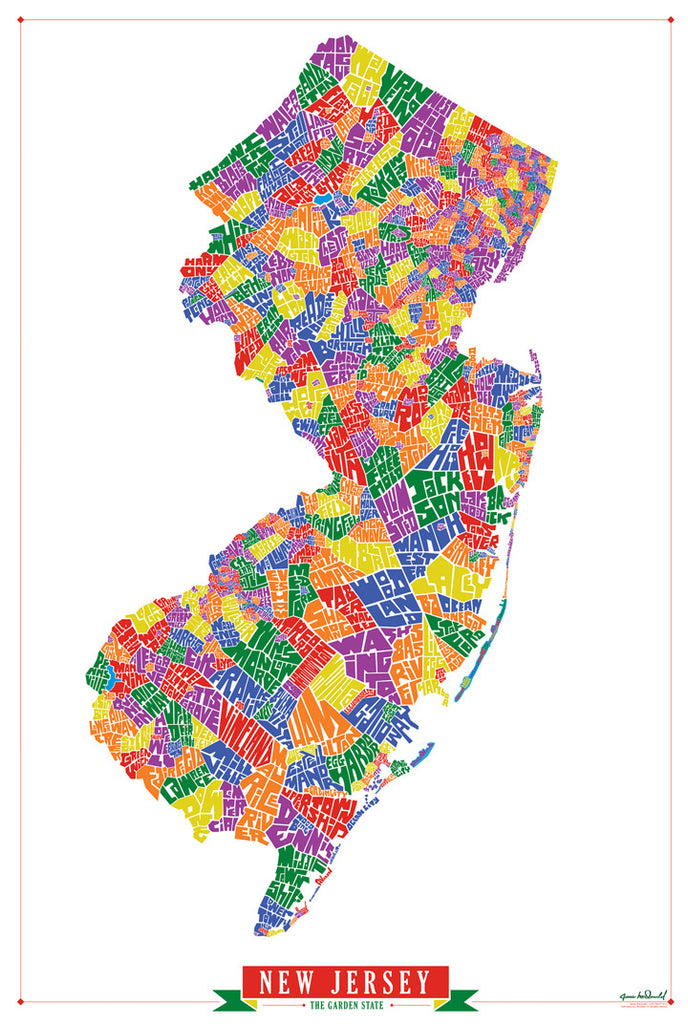 New Jersey Town Type Map Litho