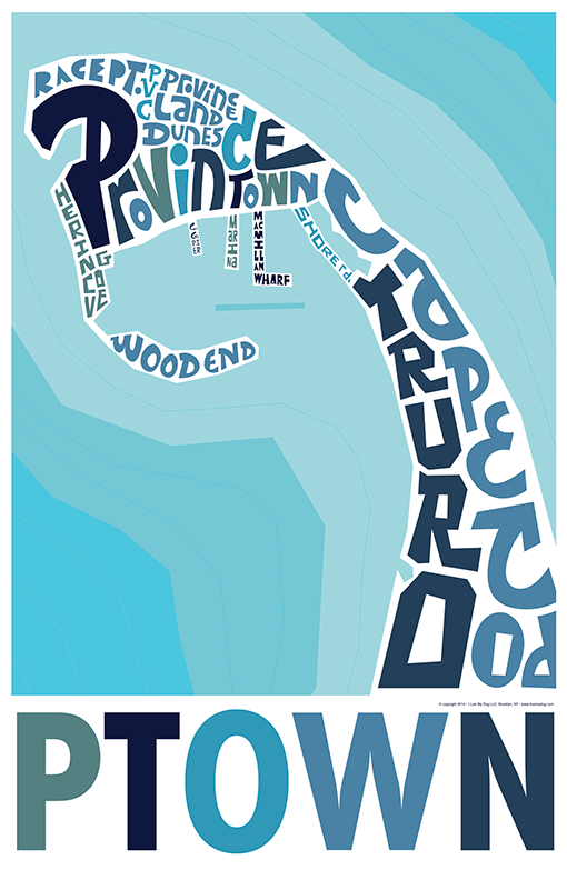 PTOWN, Cape Cod Type Map Poster