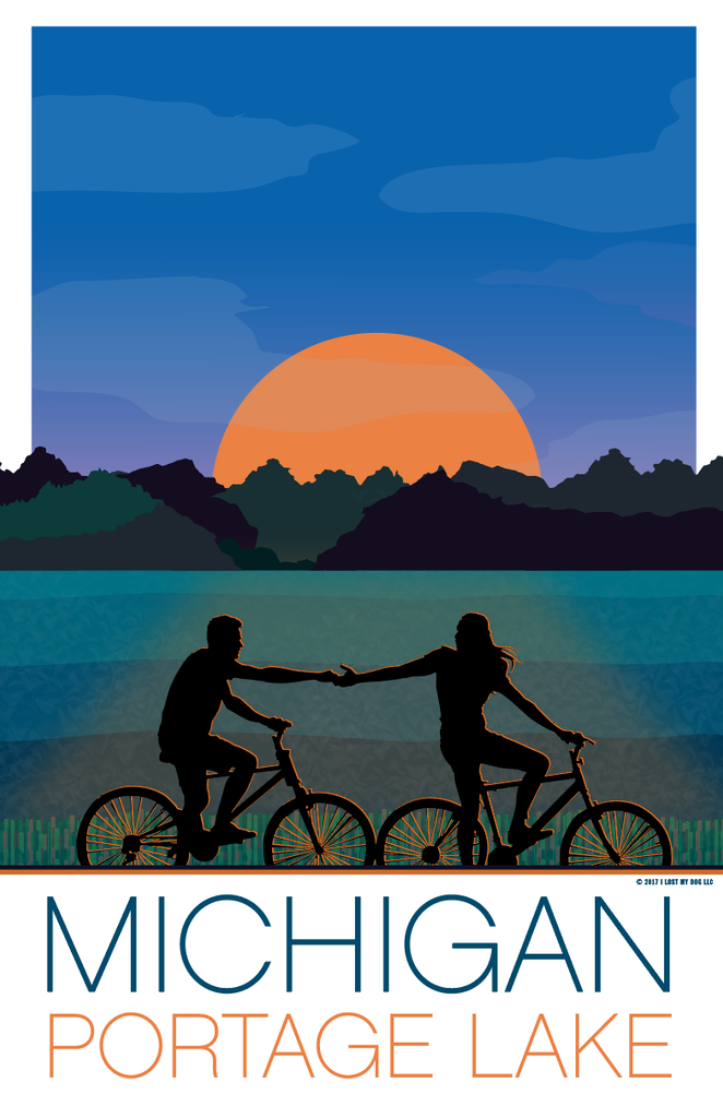 Sunset Bike Ride Illustration – Portage Lake