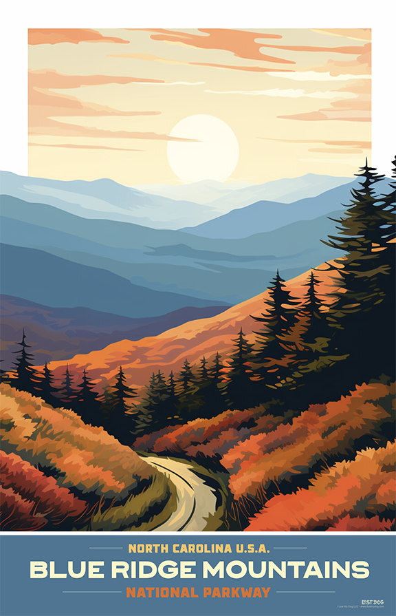 North Carolina, Blue Ridge Mountain Scene Illustration