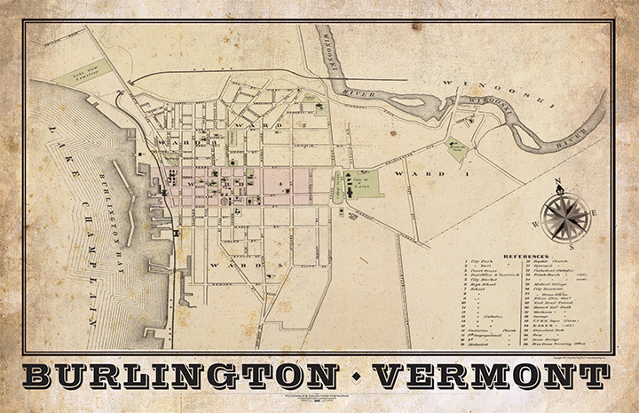 Burlington Vermont Vintage Remixed Map – LOST DOG Art Frame