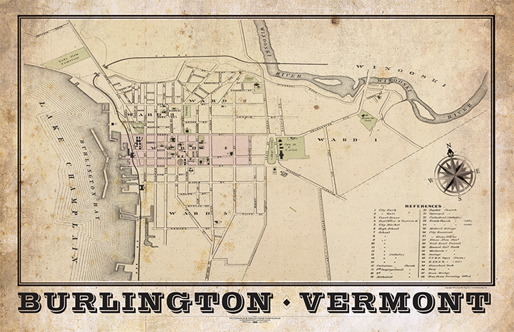 Burlington Vermont Vintage Remixed Map