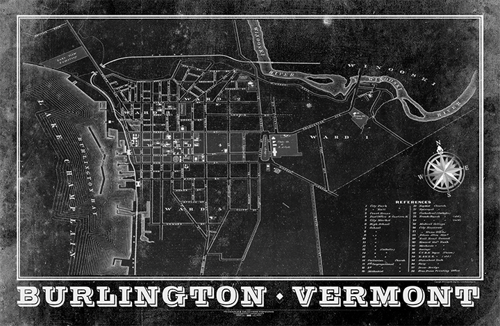 Burlington Vt Map Burlington VT Map Vintage BW 