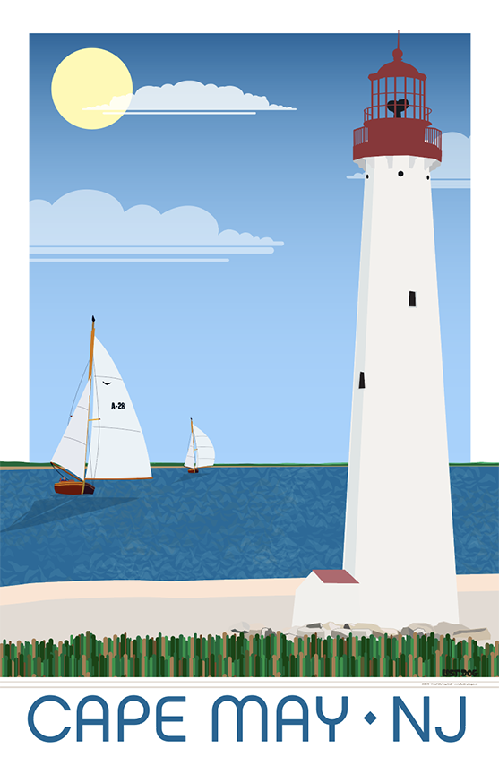 Cape May Lighthouse & Sailing Illustration