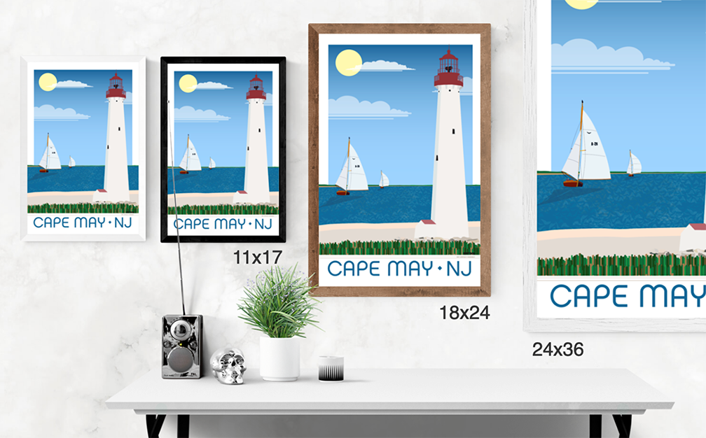 Cape May Lighthouse & Sailing Illustration