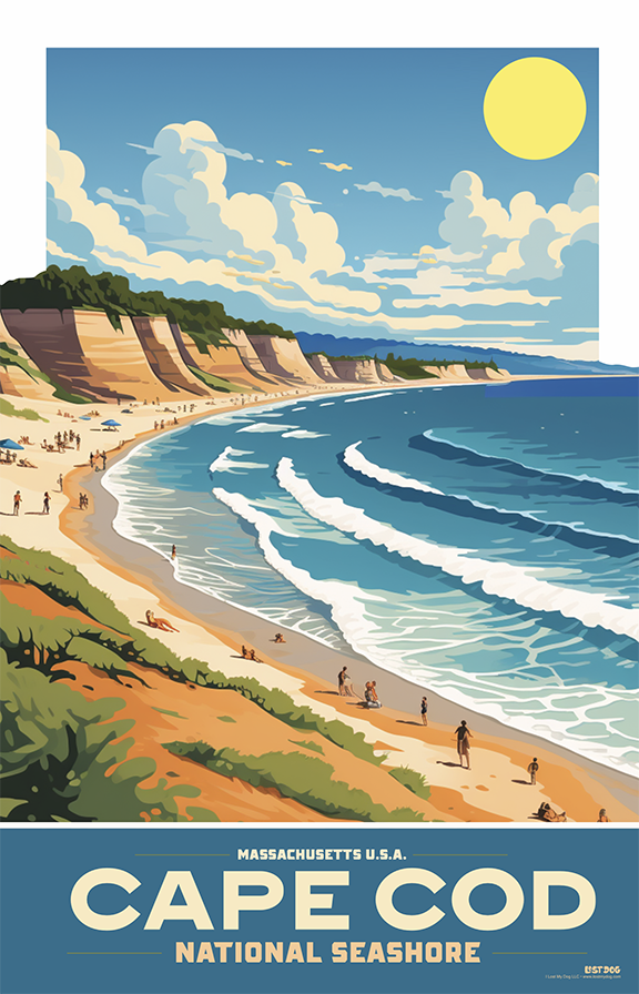 Capre Cod Graphic Cape Cod National Seashore Cliffs Illustration – LOST DOG Art & Frame