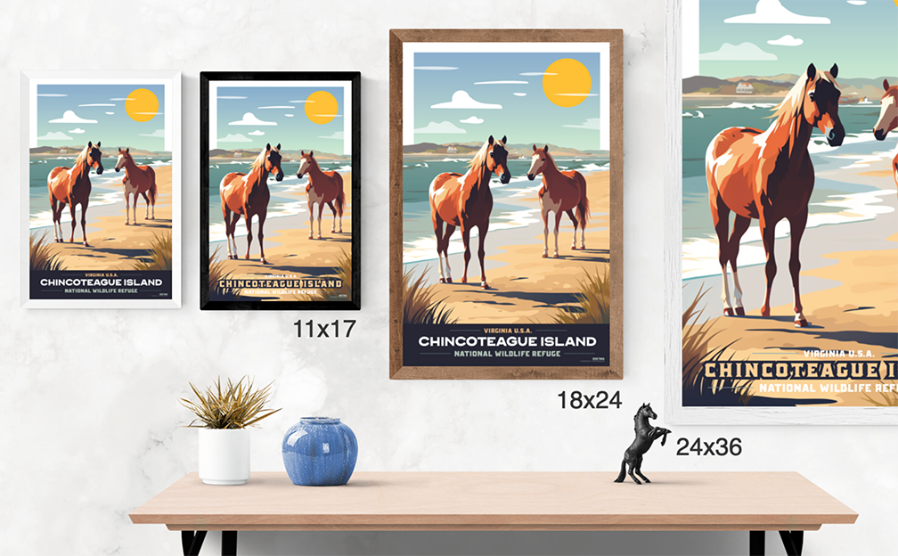 Chincoteague Island National Park Wild Horses Illustration