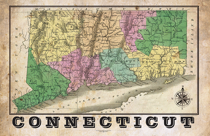Connecticut Vintage Remixed Map