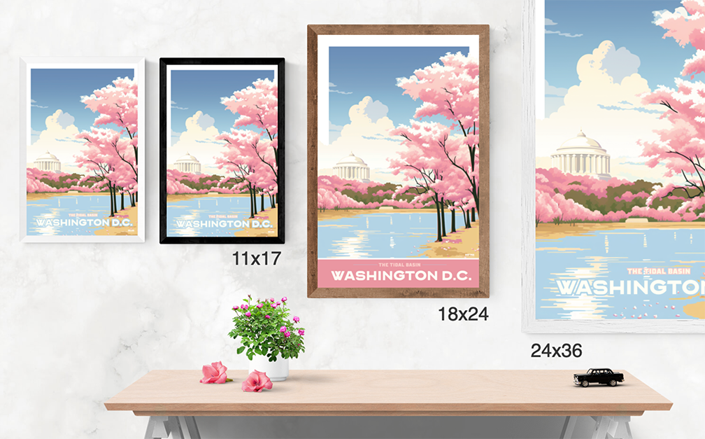 Cherry Blossoms Tidal Basin, Washington DC Illustration