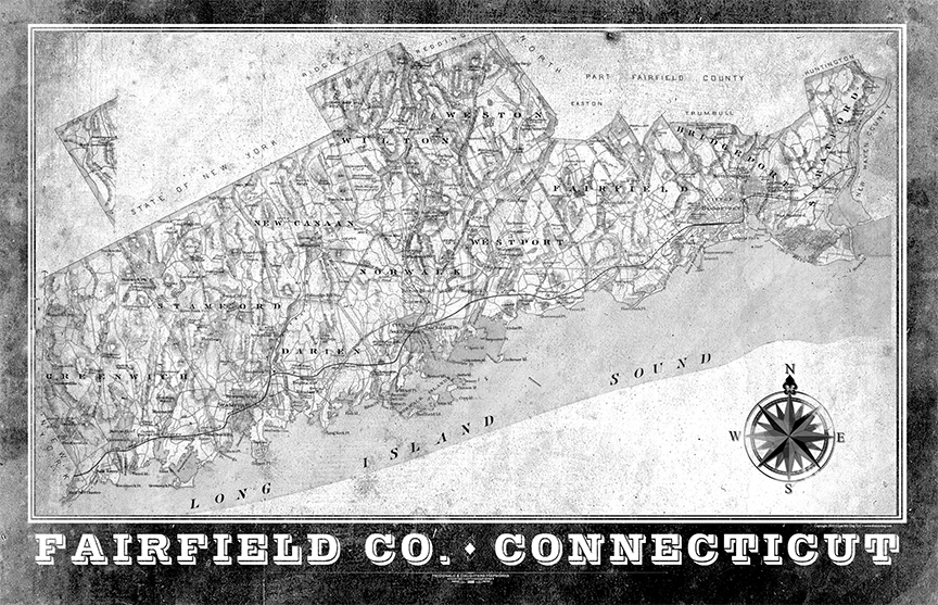 Fairfield County, Connecticut Vintage Remixed Map