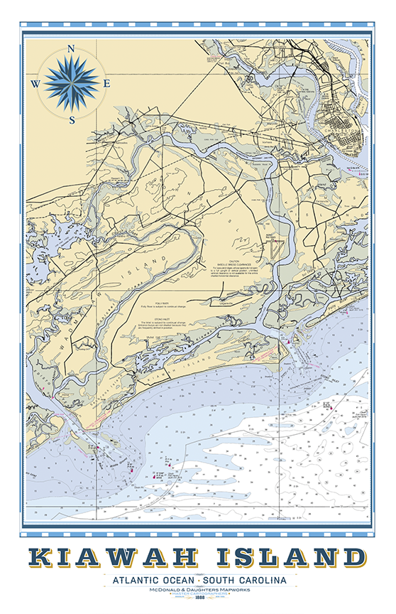 Kiawah Island, South Carolina Nautical Chart LOST DOG Art & Frame