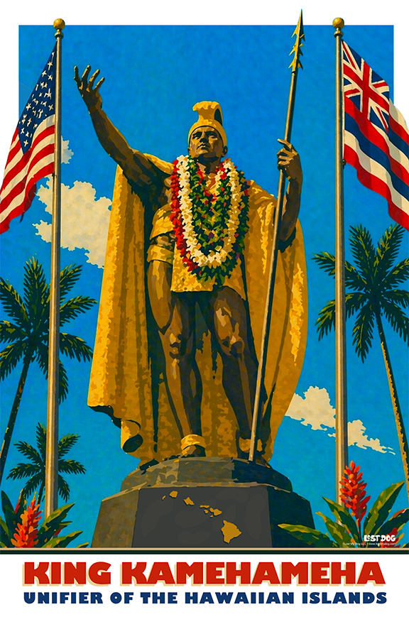 King Kamehameha Statue, Big Island Hawaii Illustration Poster