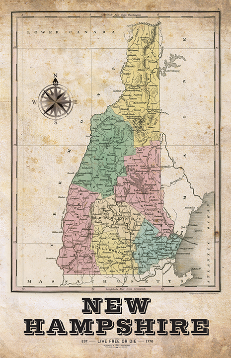 New Hampshire Vintage Remixed Map – LOST DOG Art & Frame