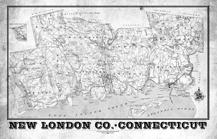 New London County, Connecticut Vintage Remixed Map – LOST DOG Art & Frame