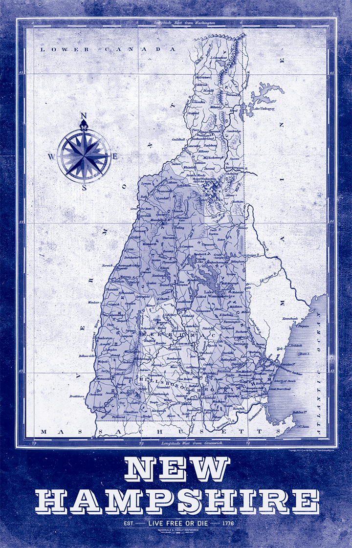 New Hampshire Vintage Remixed Map – LOST DOG Art & Frame