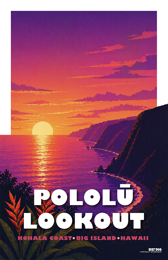 Pololu Lookout Sunset, Big Island Hawaii Illustration – LOST DOG