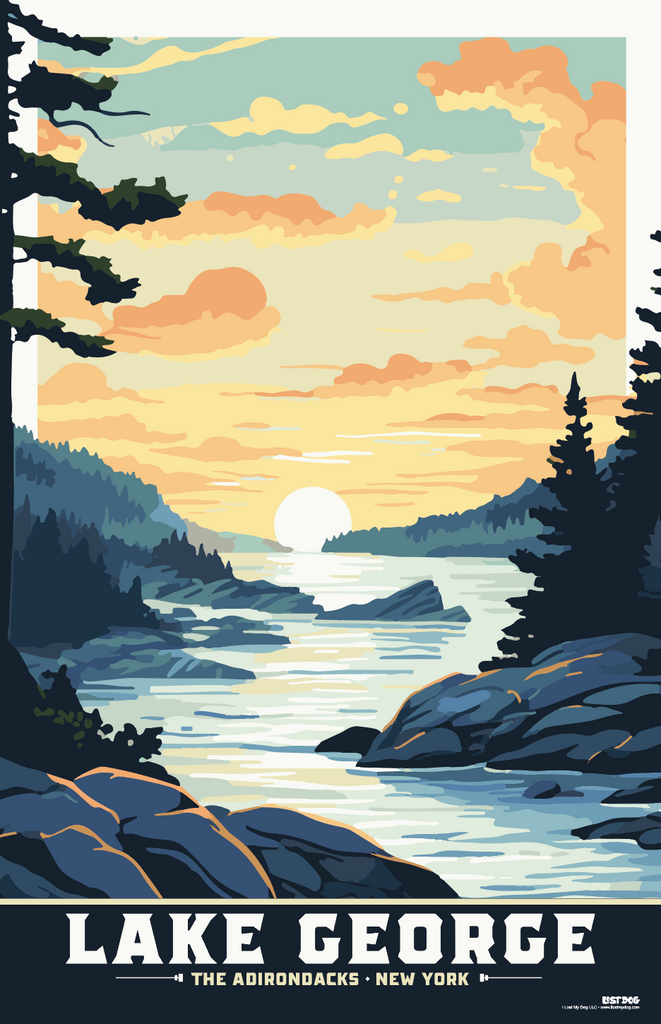 Lake George Sunset Illustration – LOST DOG Art & Frame