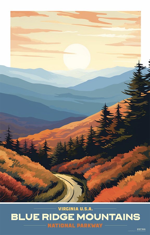 Virginia, Blue Ridge Mountain Scene Illustration