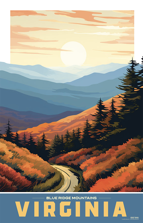 Virginia, Blue Ridge Mountain Scene Illustration