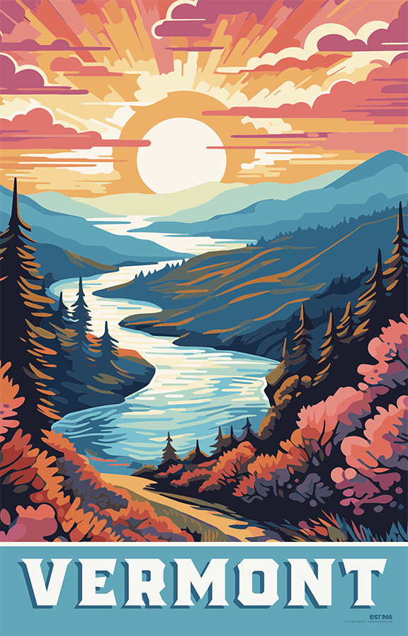 Vermont Mountain Scene Illustration