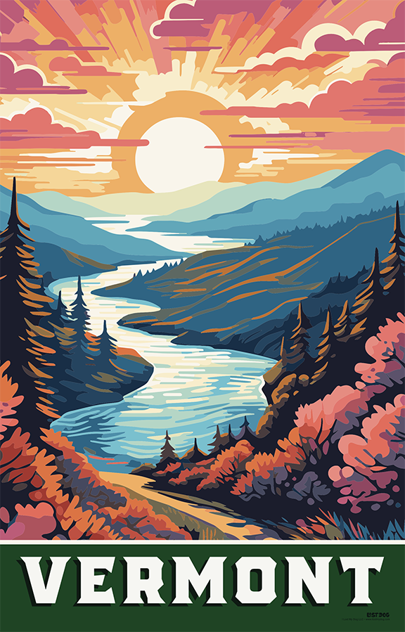Vermont Mountain Scene Illustration