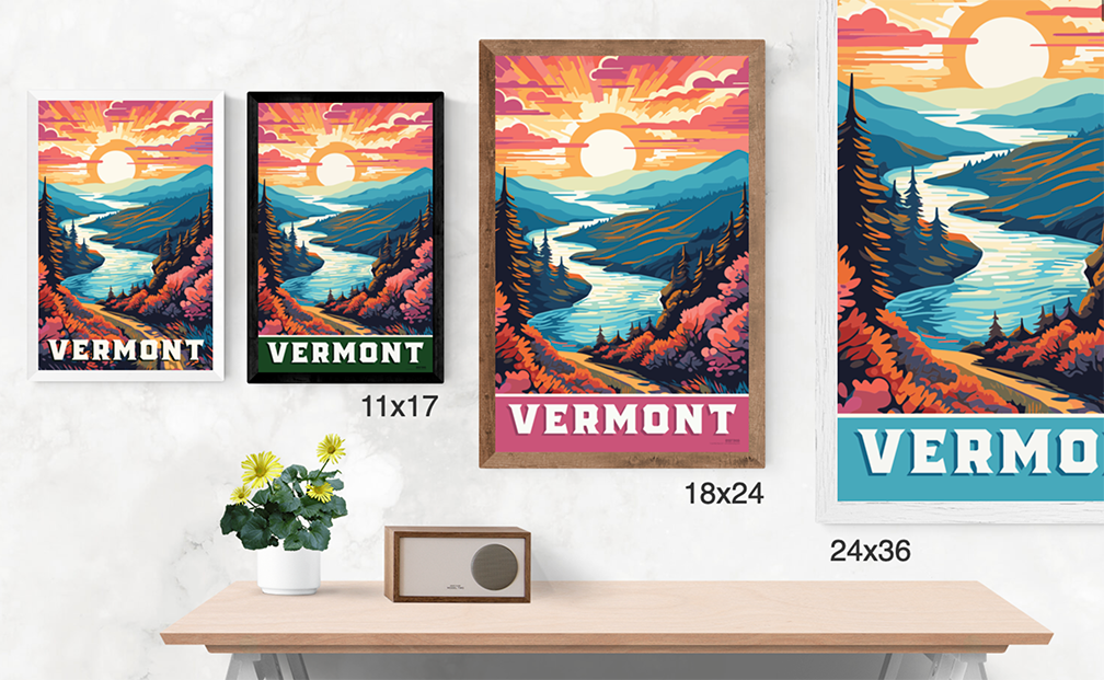 Vermont Mountain Scene Illustration