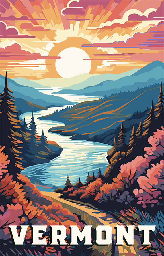 Vermont Mountain Scene Illustration