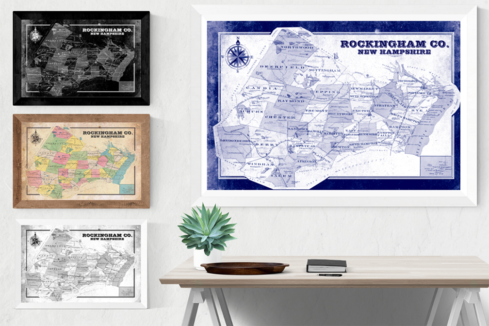 Rockingham County, New Hampshire Vintage Remixed Map – LOST DOG Art & Frame