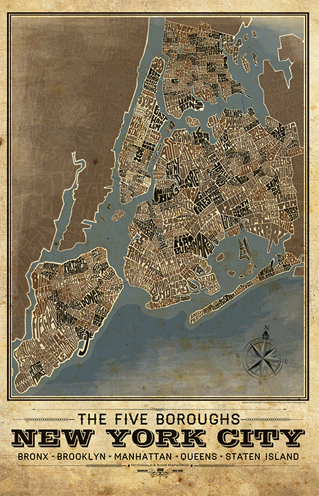 New York City Type Map – LOST DOG Art & Frame