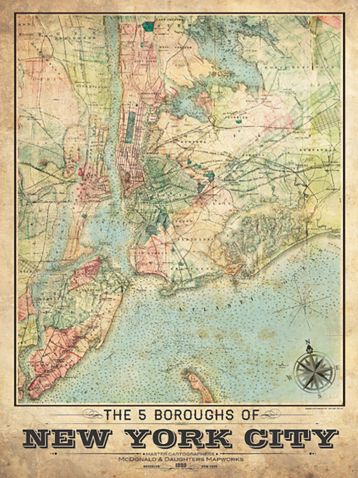 5 Borough New York City Vintage Remixed Map