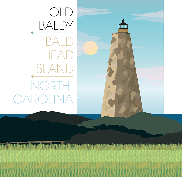 Bald Head Light Lighthouse Illustration
