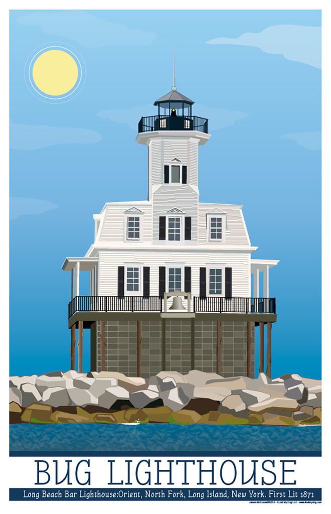 Long Beach Bar "BUG" Light Lighthouse Illustration