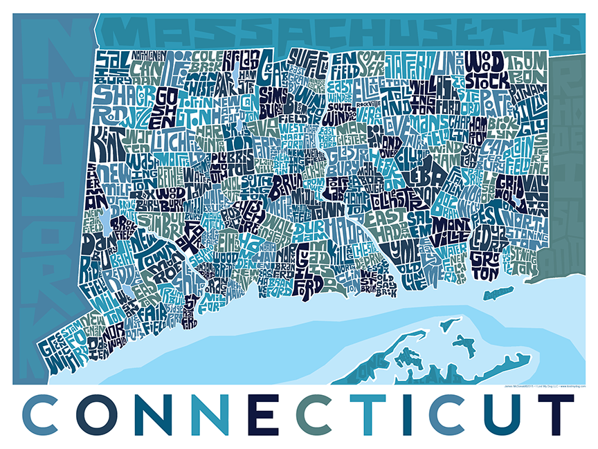 Connecticut Towns Type Map Poster